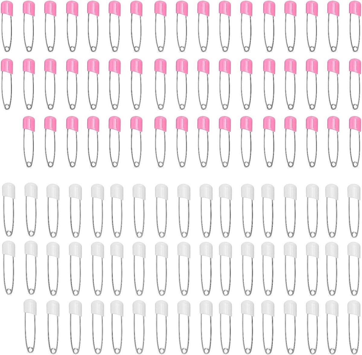 SnelShoppen - 100 Stuks RVS Decoratie Clips Veiligheidspinnen met Sluitclip, Roze en Witte Kindveiligheidspinnen voor Luiers, Kleding, Knutselen, Fees