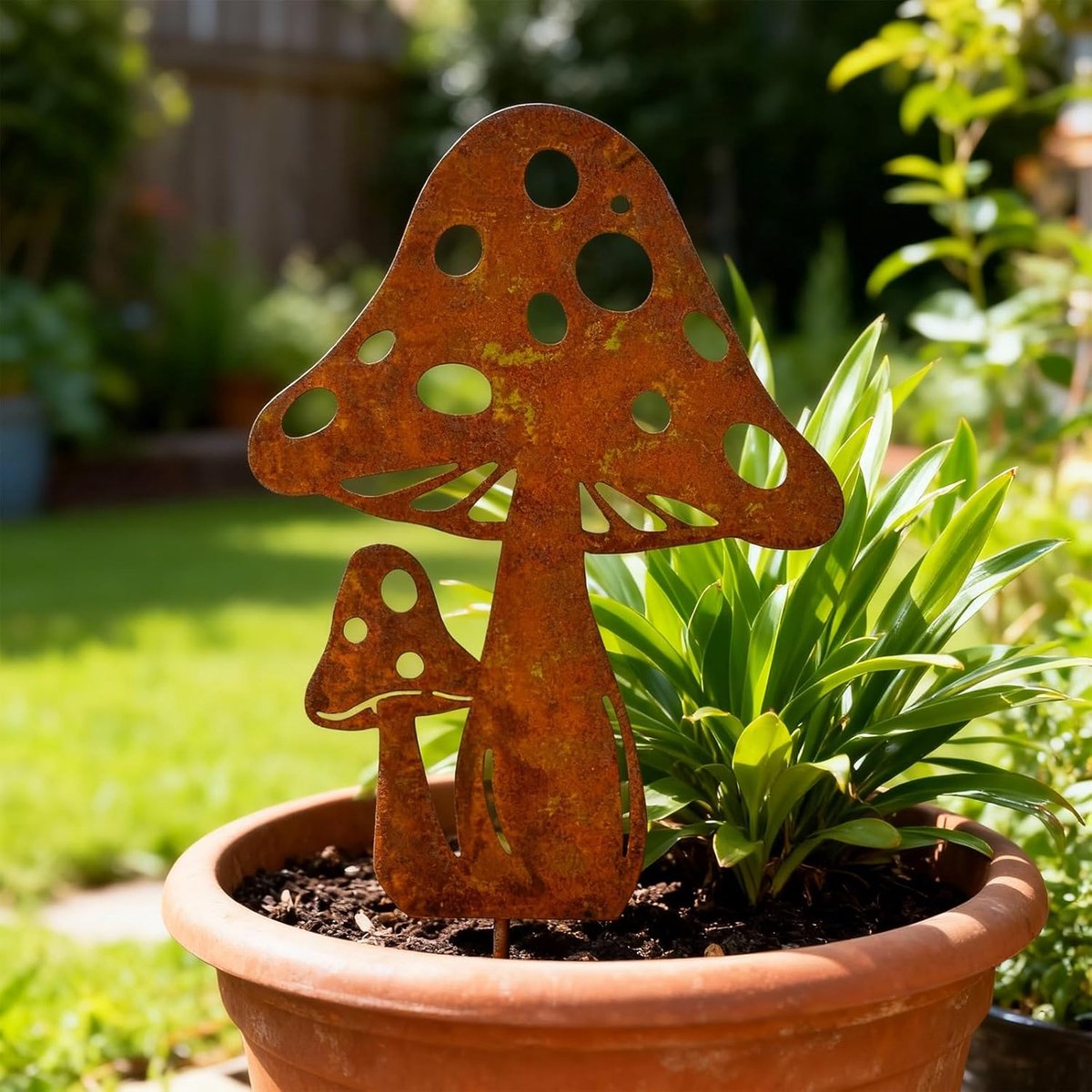 SnelShoppen - Tuin Decoratie Paddenstoelen - Metalen Tuin Decoratie Weerbestendig - Roestkleurig - 30cm Hoog - Perfect voor Bloembedden en Potten - Bu