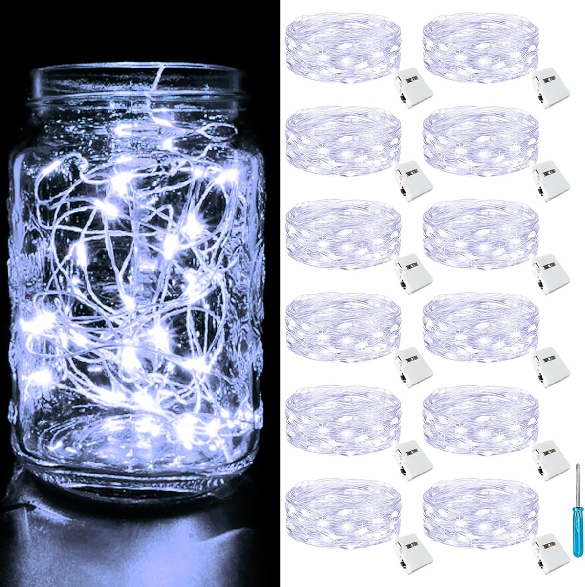 SnelShoppen - 12 stuks LED Fairy Lights 2m 20LED Batterij Operated - Mini Sfeerverlichting met 3 Modi voor Feest, Kerst, DIY, Bruiloft, Tuin, Kamer