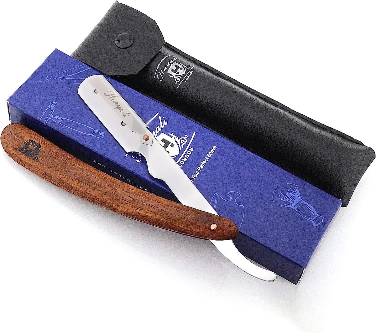 SnelShoppen - Heren Scheerset - Barberscheermes met Verwisselbare Scheermesjes - Houten Handvat - Luxe Scheermes voor Nat Scheren - Inclusief Leren Et