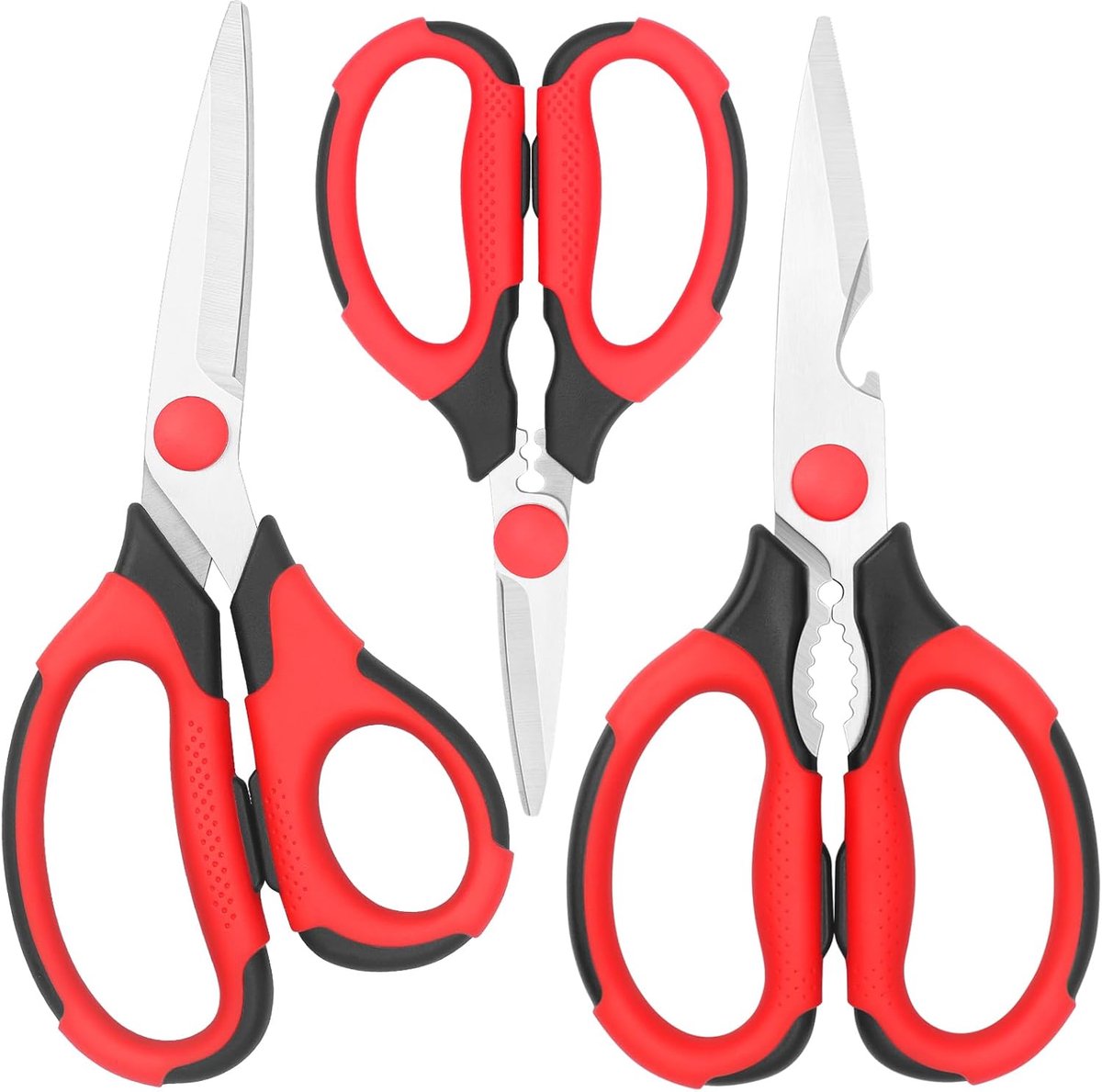 SnelShoppen - Keuken Scharen Set - Multifunctionele RVS Scharen - Scherpe Bladen - Zachte Handgrepen - 3-delige Set - Rood/Zwart - Ideaal voor Koken e