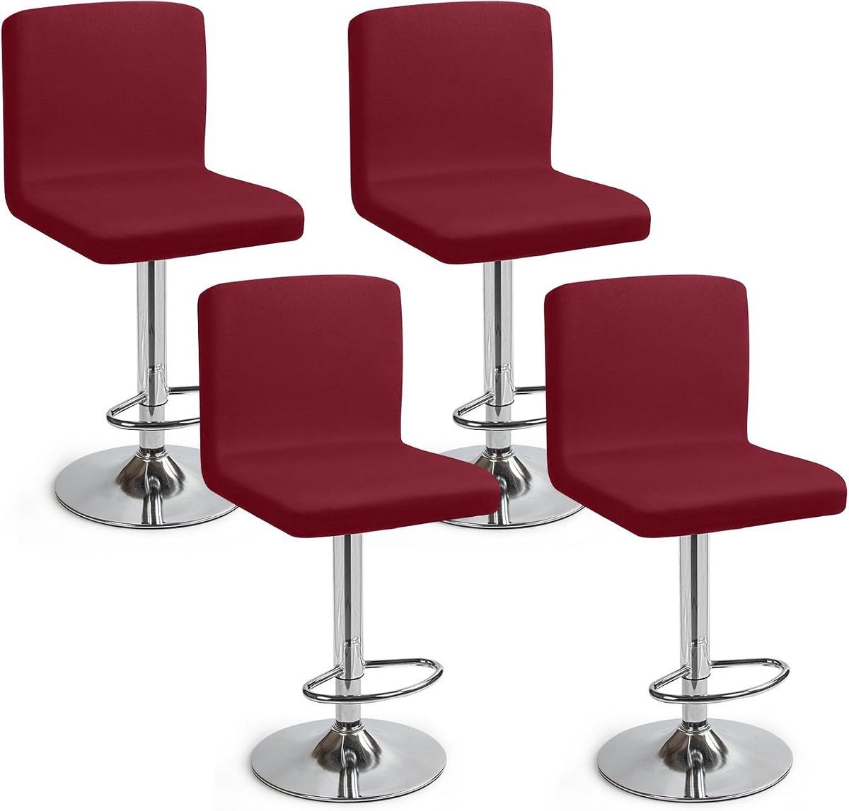 SnelShoppen - Set van 4 Barstoel Covers met Rugleuning - Rekbare Stoelhoezen voor Keuken, Eetkamer, Barstools in Rood - Wasbaar en Verwijderbaar