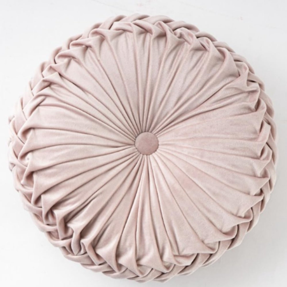 SnelShoppen - 35cm Rond Zitkussen Velours Kussen met Plooien - Pompoen Kussen - Zacht en Comfortabel - Geschikt voor Thuis, Bed, Auto Decoratie - Roze