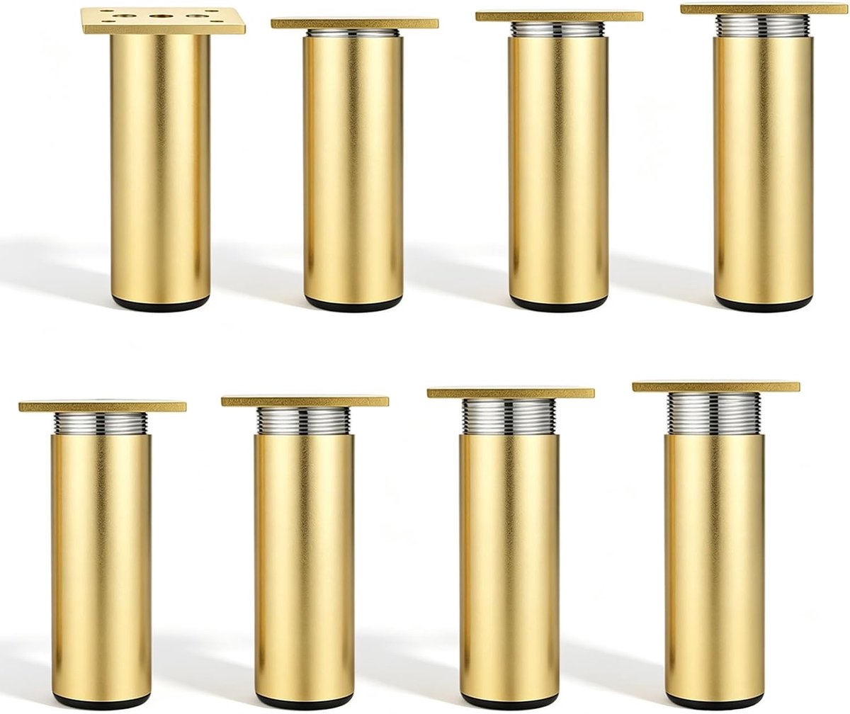 SnelShoppen - Set van 8 Verstelbare Meubelpoten 10 cm Goudkleurig Metaal Aluminiumlegering voor Stoelen, Tafels, Kasten, Commode, Banken