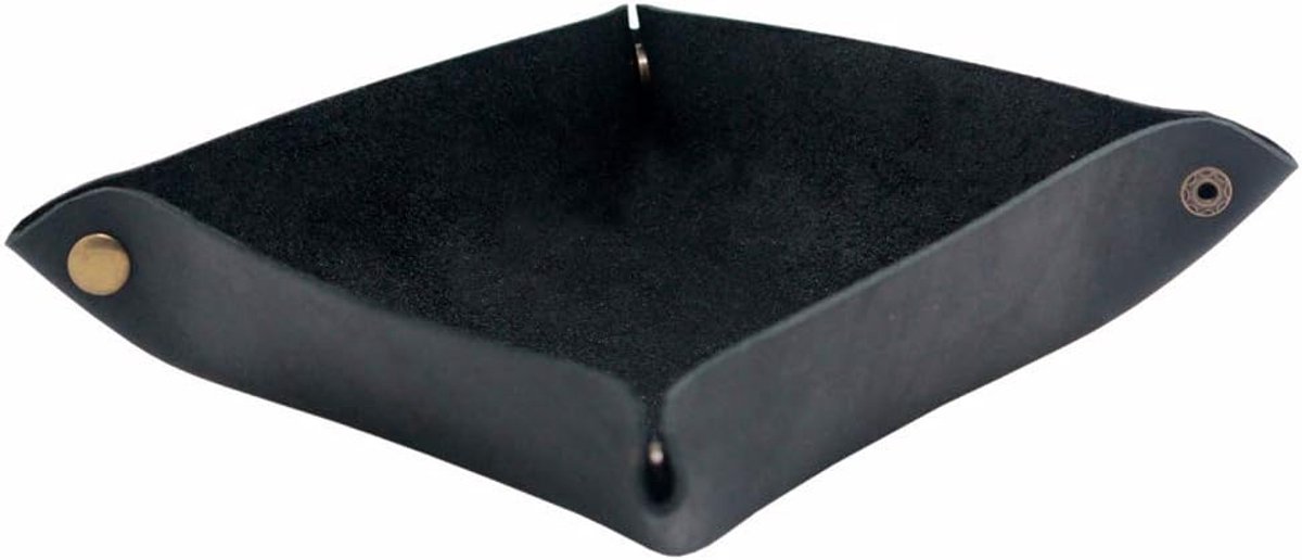 SnelShoppen - Luxe Leer Valet Tray - Cowhide Leder Vouwbare Catchall Voor Sleutels, Muntjes, Bedside Organizer, Zwart, Ideaal Voor Sieraden, Telefoon,