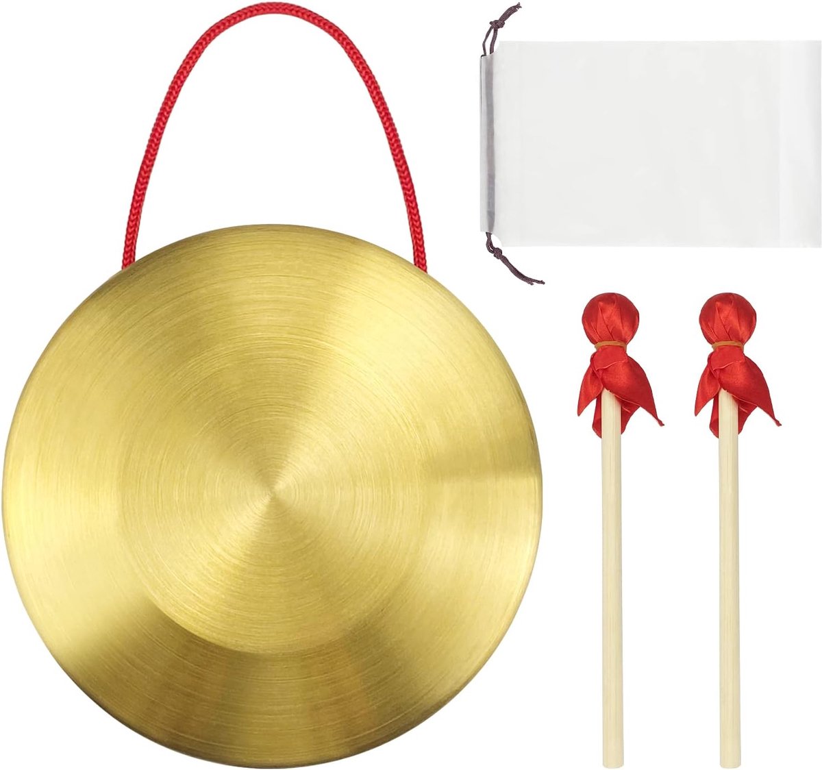 SnelShoppen - 15cm Messing Koper Hand Gong Cymbals - Draagbare Brass Gong met Hamer en Tas - Ideaal voor Drum Instrumenten, Kerk, Opera, Orkest