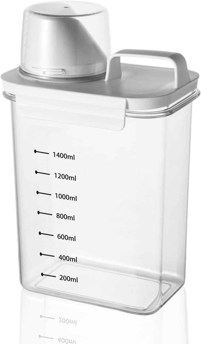 SnelShoppen - Muesli Opslagdoos met Afmeetbeker, Luchtdichte Opbergdoos voor Wasmiddel, Droogvoer, Rijst, Meel, Hondenvoer - 1800ml - Robuust en Duurz