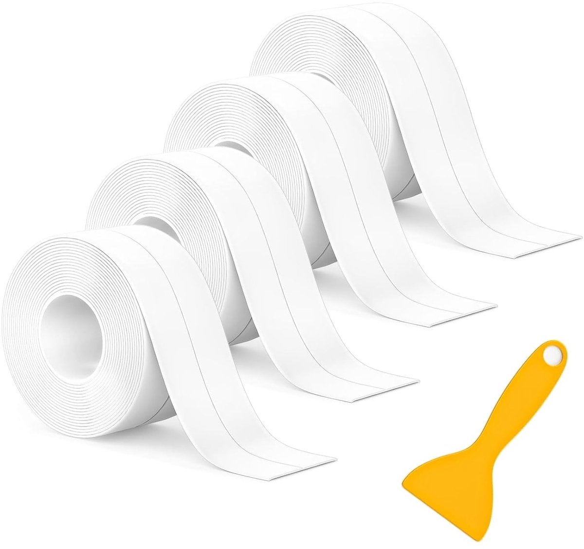 Zelfklevende Waterdichte Sealing Tape - 4 Rollen PVC Plakband voor Keuken, Badkamer en Wanden - Ideaal voor Soft Skirting Board en Werkbladen (38mm x 3.2m)