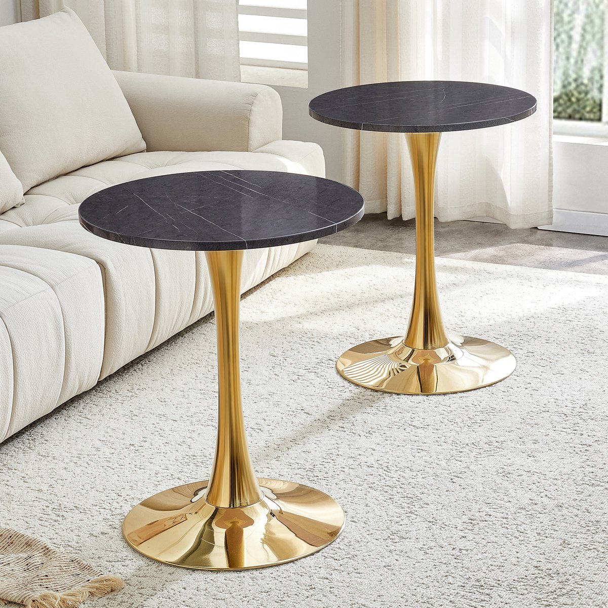 COVREO Bijzettafel 60x60x72 cm zwart en goud MDF met metalen voet en marmerlook fineer blad