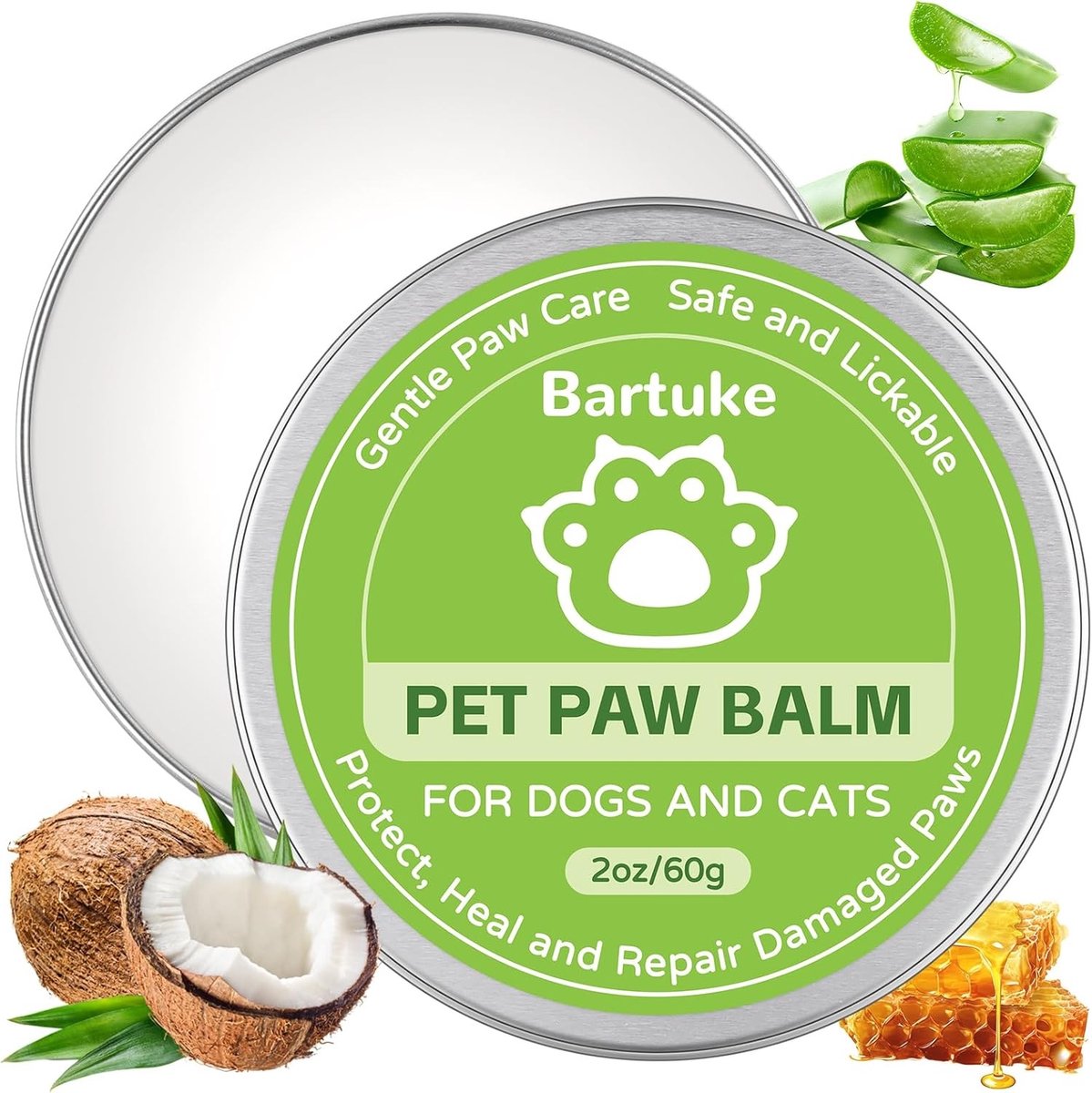 Honden- en kattenbalsem met kokosolie voor pootbescherming, hydraterende crème voor droge pootballen en neus, 59 g
