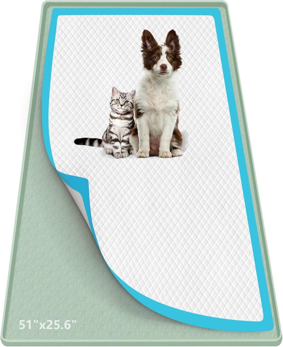 Grote lekvrije plasbakmat voor honden en katten, 129,5 x 66 cm, met hoge rand en vloerbescherming, ideaal voor puppy's en konijnen