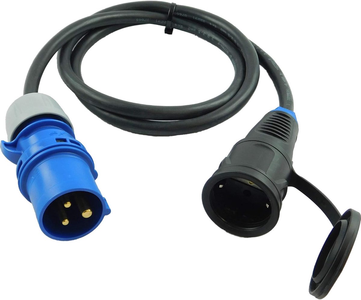 SnelShoppen - NWP CEE Adapter 230V 16A naar Schuko - 1.5m Verbinding Kabel - 3 x 2.5mm Rubber Hose - IP44 - Voor Camping, Caravan, Boot, Markten