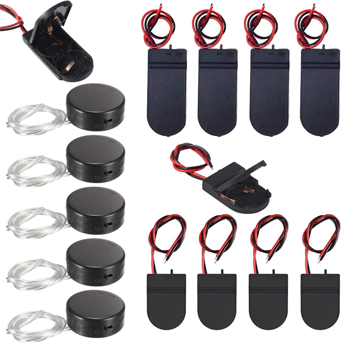 SnelShoppen - 15 Stuks CR2032 Batterijhouders met Aan/Uit Schakelaar - Geschikt voor 3V Knopcellbatterijen - Zwart - Ideaal voor DIY Projecten, Hobby'