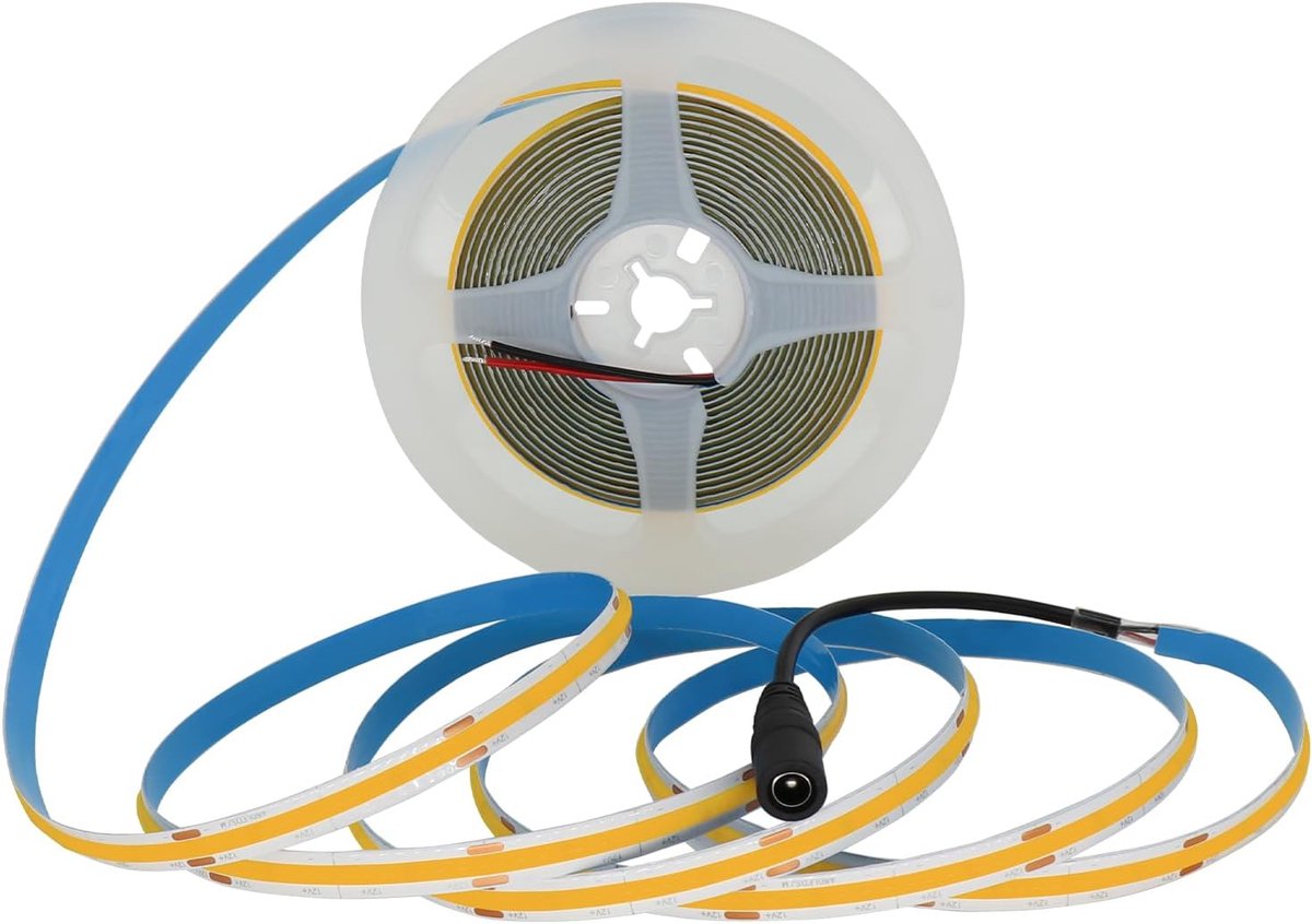 SnelShoppen - COB LED Strip 12V, 5m, Warm Wit 3000K, Flexibele LED Strip voor Binnenverlichting, Dimbaar en Op Maat te Snijden, Ideaal voor Keuken en