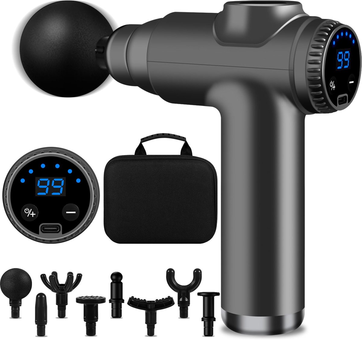 SnelShoppen - BuoAZR Mini-spiermassagepistool, extra stil massagepistool met 99 snelheden, 8 massagekoppen en LCD-display voor ontspanning thuis of on