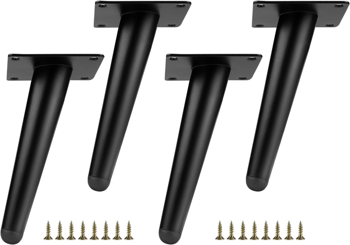 SnelShoppen - DBREAKS Hoekige Meubelpoten, 4 Stuks Tafelpoten, Zwarte Metalen Conische Meubelpoten, Vervangingspoten voor Tafels, Banken, TV-kasten, S
