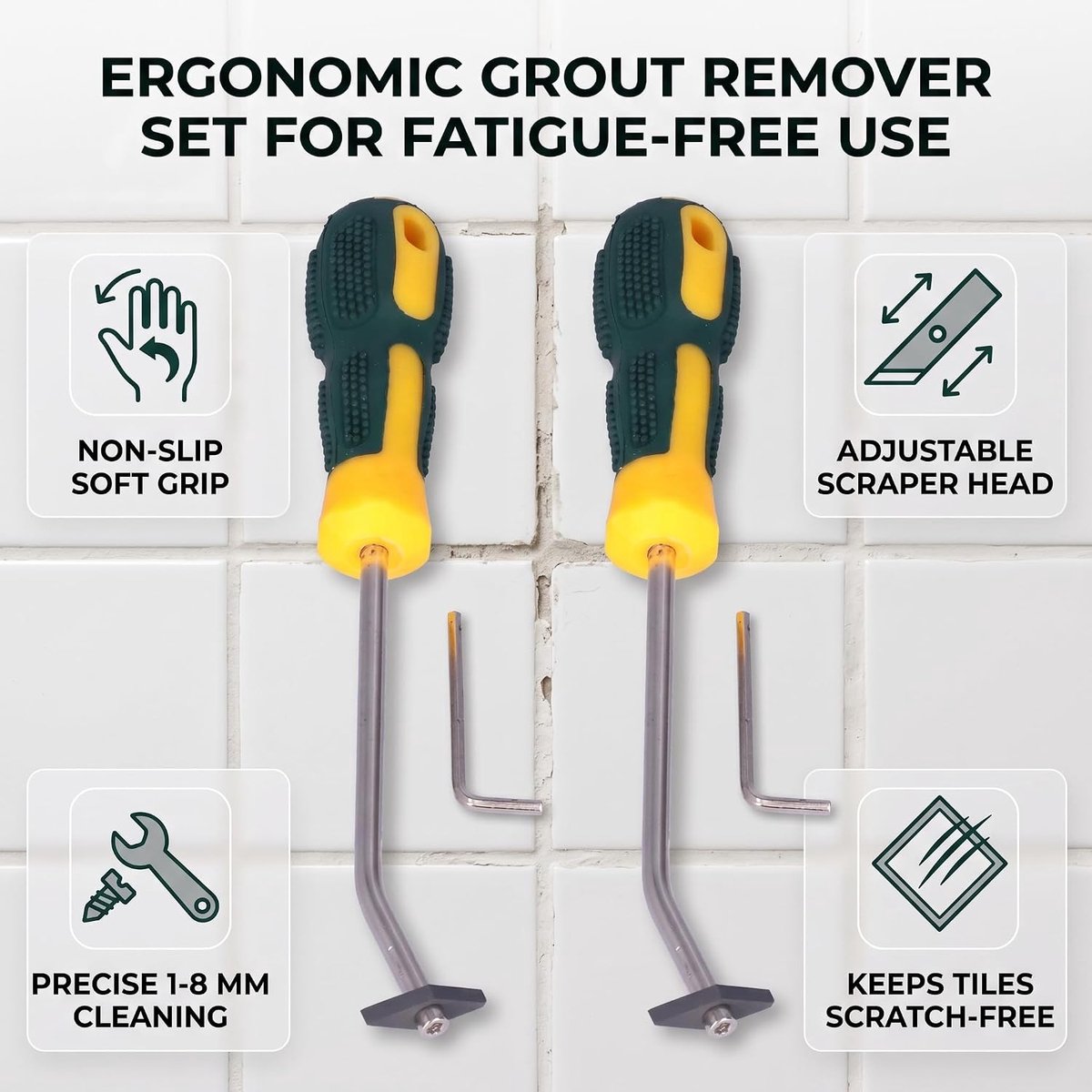 SnelShoppen - Garosa Grout Removal Tool Set - 2-in-1 Kit voor het Verwijderen van Voegen, Kit, en Vuil - Geschikt voor Tegels, Hoeken en Muren - Ergon