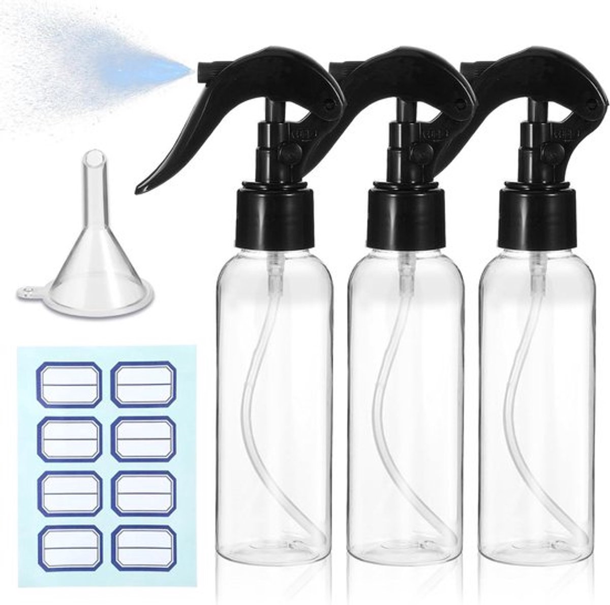 Plastic spuitflessen set - 3 stuks - 100 ml - Navulbaar - Fijne mist - Reisformaat - Haarverzorging - Etherische olie - Huisdierverzorging