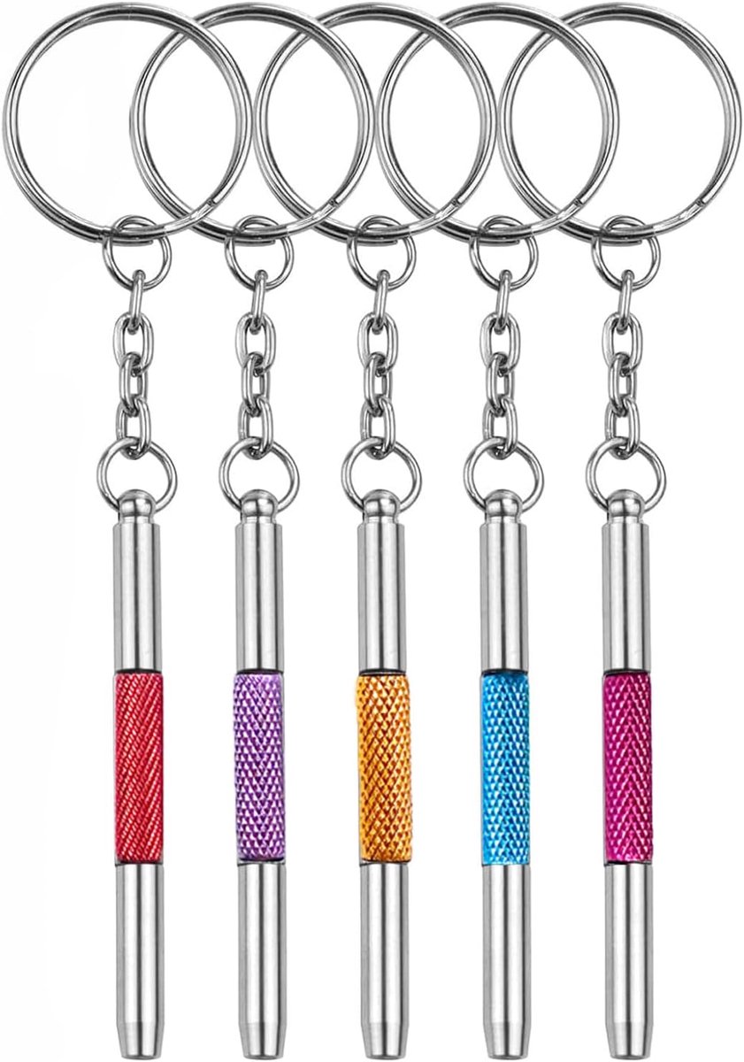 SnelShoppen - 5-delige Precision Mini Schraubendreher Set - 4-in-1 Bril, Zonnebril, Horloge en Speelgoed Reparatie met Sleutelhanger - RVS Gereedschap