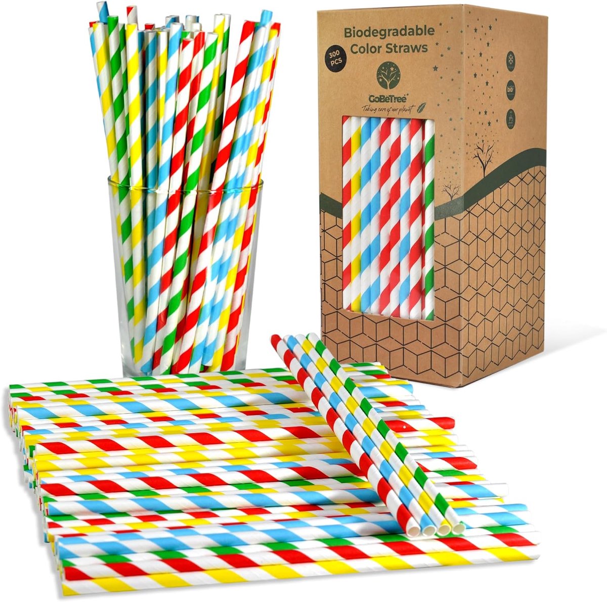 SnelShoppen - 300 Biologisch Afbreekbare Papieren Rietjes in Kleurrijke Variaties - Eco-vriendelijk Wegwerp Composteerbaar - Perfect voor Feesten, Ver