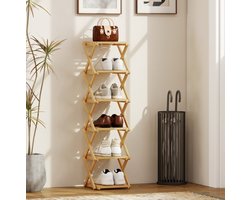 COVREO Klapbaar Schoenenrek 30 x 29 x 108 cm – bamboe naturel, 6 niveaus, 9 paar