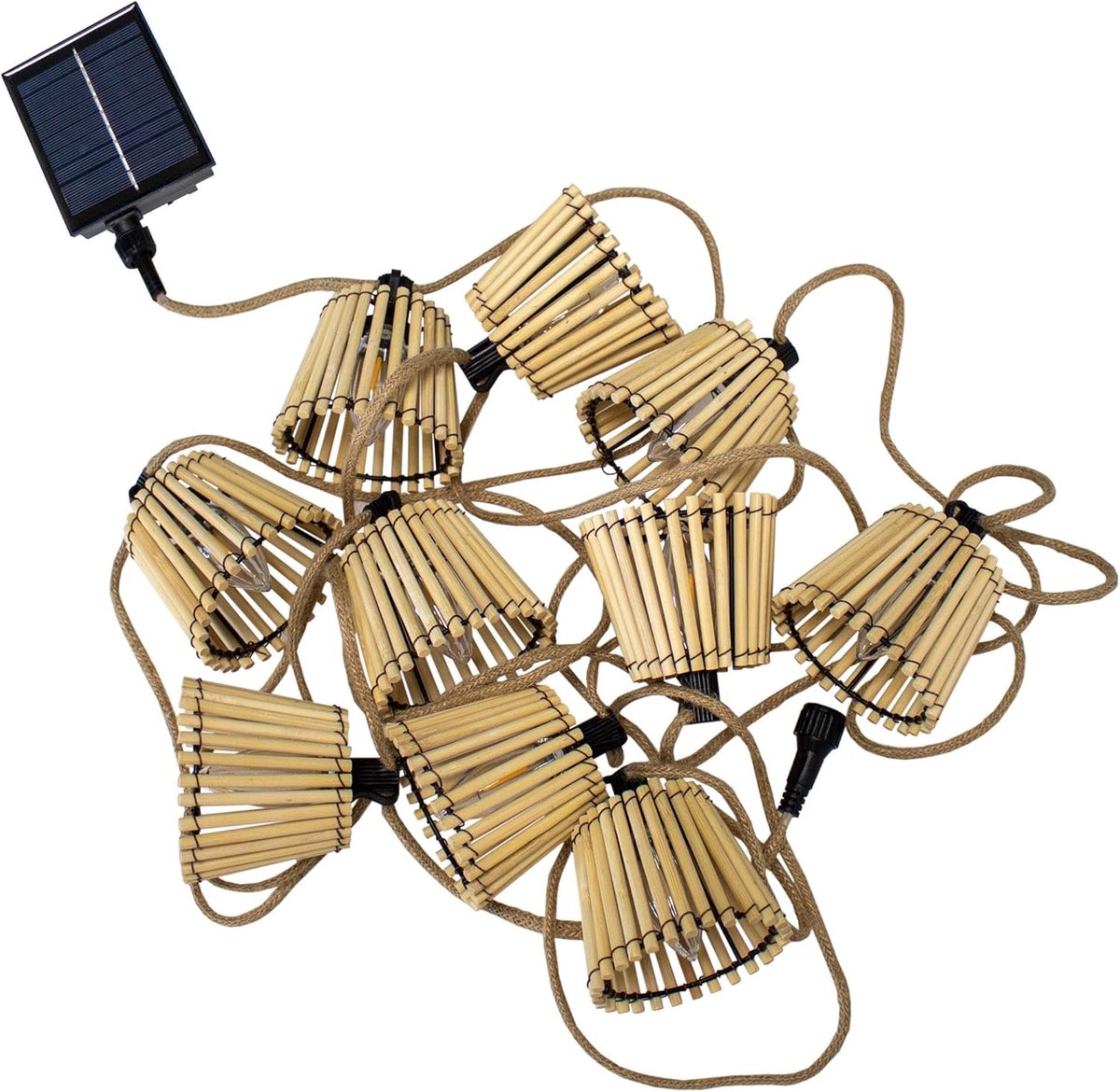 SnelShoppen - Okinawa Buiten Fairy Lights 10 LED 8m - Zonne-energie + Batterij - Bambus Vezel - Warme Witte Verlichting voor Tuin, Camping, Feest