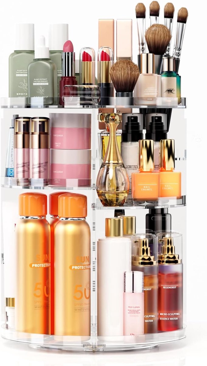 SnelShoppen - Makeup Cosmetic Organizer 360° Rotatable, Multifunctionele Skincare Organizer, Transparante Makeup Opbergdoos voor Dresser, Badkamer, Sl