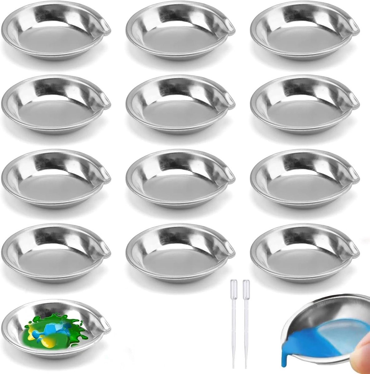 SnelShoppen - 12-delige Ronde Verf Tray Set van RVS - Perfect voor Make-up & Waterverf - Compact, Duurzaam en Corrosiebestendig - Ideaal voor Kunstena