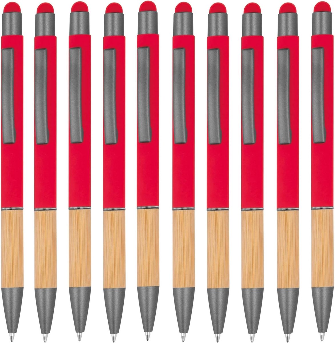 SnelShoppen - Ergonomische Balpen Set van 10 Kleuren met Bamboo Grip en Aluminium Huis, Multicolour, Touchfunctie, Perfect voor Thuis, Kantoor en Scho