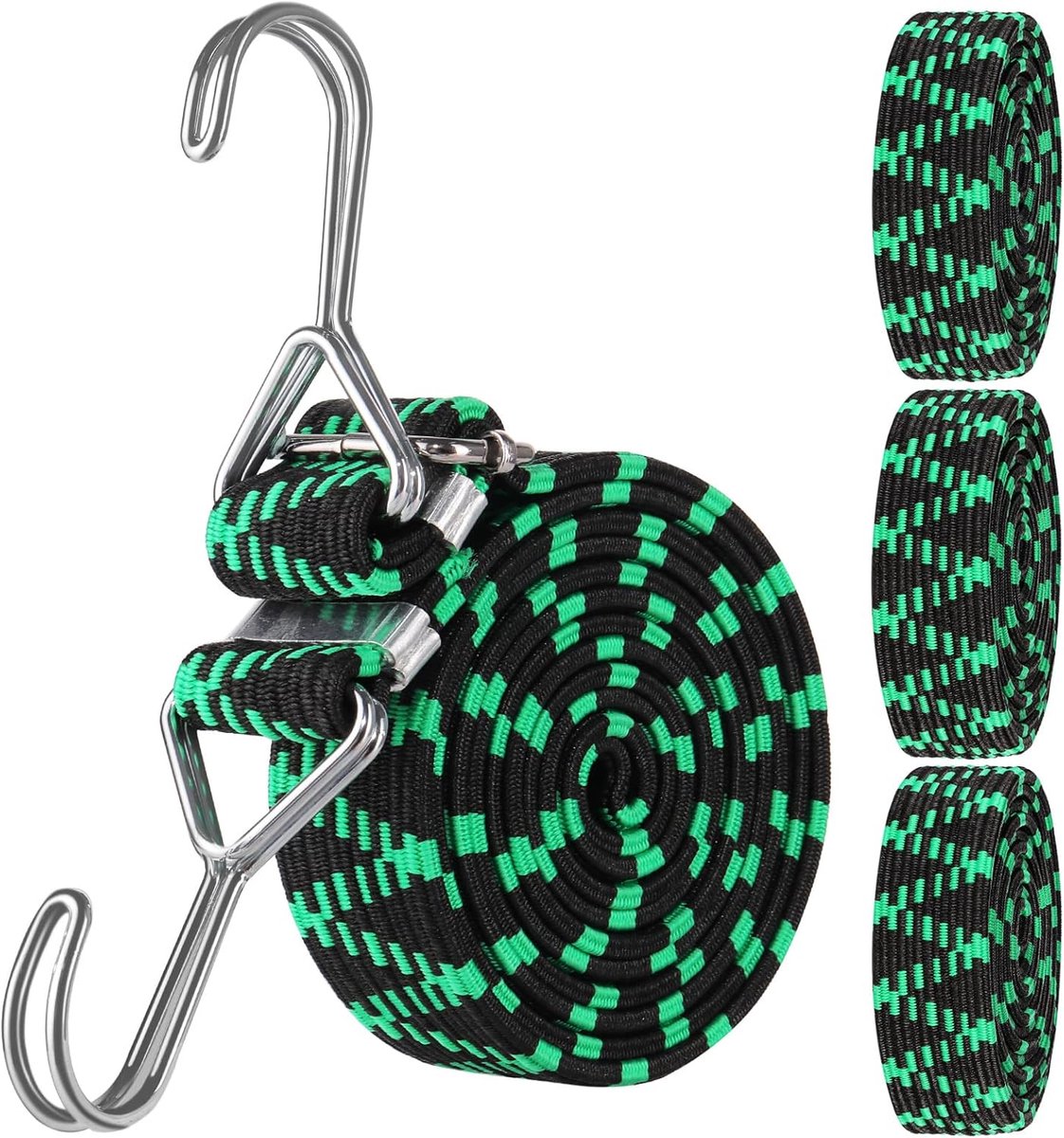SnelShoppen - Bungee Cords met Haken 2m, Verstelbare Elastische Bungee Bandjes 4x voor Motorfiets, Fiets, Auto, Kamperen, Tent, Tarpaulin, Groene Elas