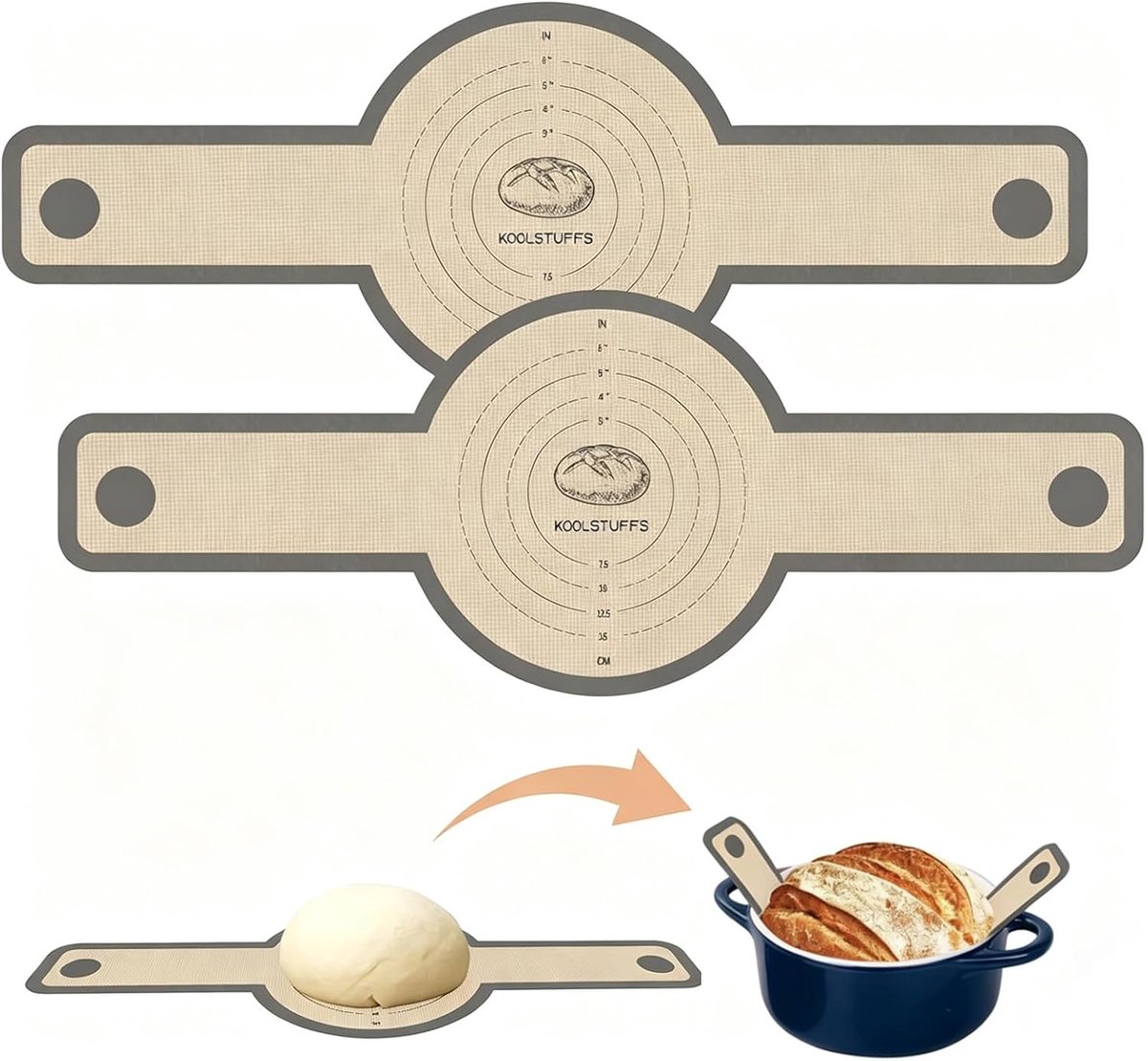 SnelShoppen - Bakmatten Siliconen Broodlus voor Dutch Oven Pan met Lange Handgrepen 56x21 cm - Anti-aanbaklaag, Herbruikbaar, BPA-vrij, voor Zuurdeeg,