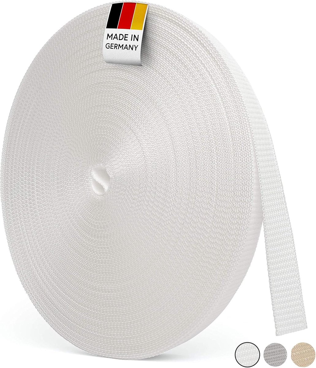 SnelShoppen - Roller Shutter Tape 50m, 14-23mm, Duurzaam en Tear Resistant, UV-bestendig, Geschikt voor Rolluiken, Grijs/Wit
