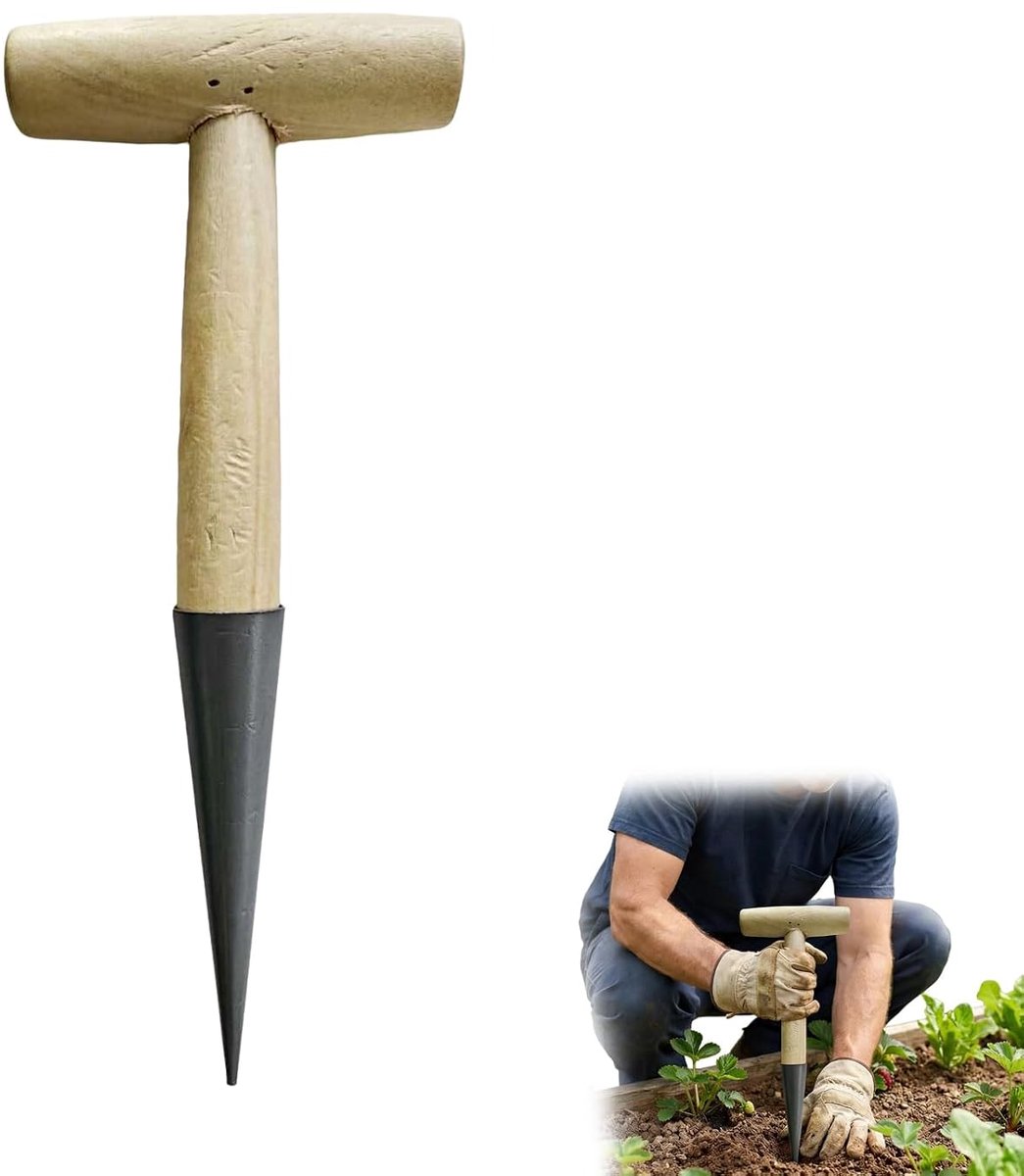 SnelShoppen - Traditionele roestvrijstalen handplanter met ergonomisch houten handvat, duurzaam tuingereedschap voor eenvoudig planten in de tuin, ide