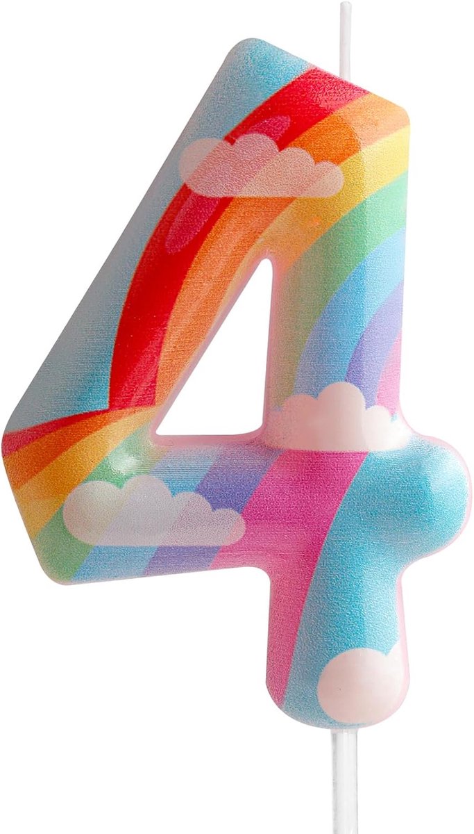 SnelShoppen - Rainbow Clouds Roze Verjaardagskaarsen Nummer 4 - Feestdecoratie voor Kinderen - Perfect voor Verjaardagen, Babyshowers en Feestjes - 6