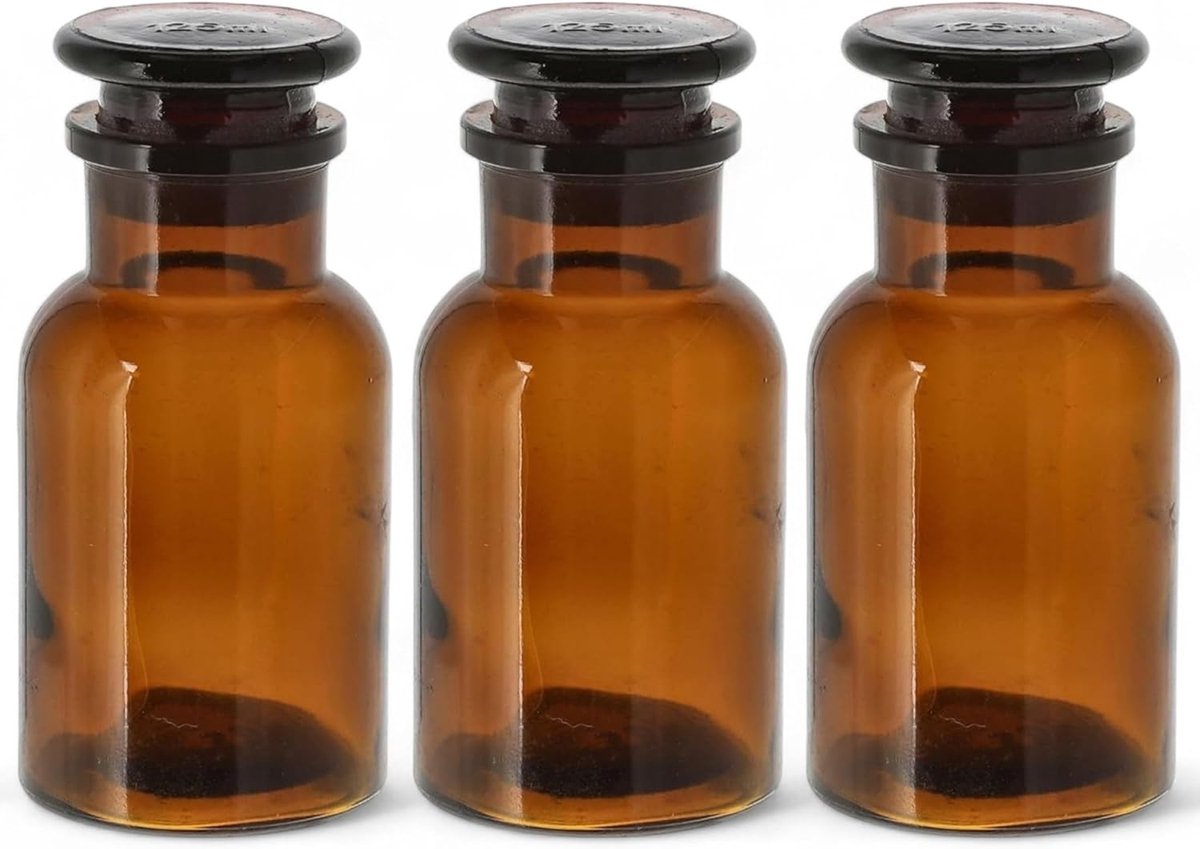 SnelShoppen - 3 x Wide Neck Glazen Apotheekflessen 250ml - Laboratorium Flessen - Ronde Schouderflessen - Groene Glazen Flessen voor Keuken en Onderzo