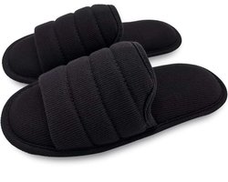 Ofoot heren ademende katoenen open teen platte pantoffels, traagschuim antislip zomerhuis dia's sandalen