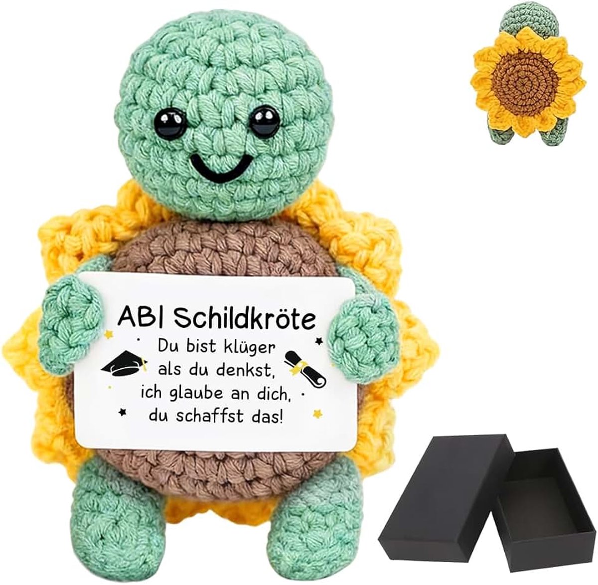 Pocket Hug Schildpad, ABI souvenir geschenken, gehaakte schildpad, geluksbrenger, moedermaker eindexamencadeau voor klasgenoten en vrienden