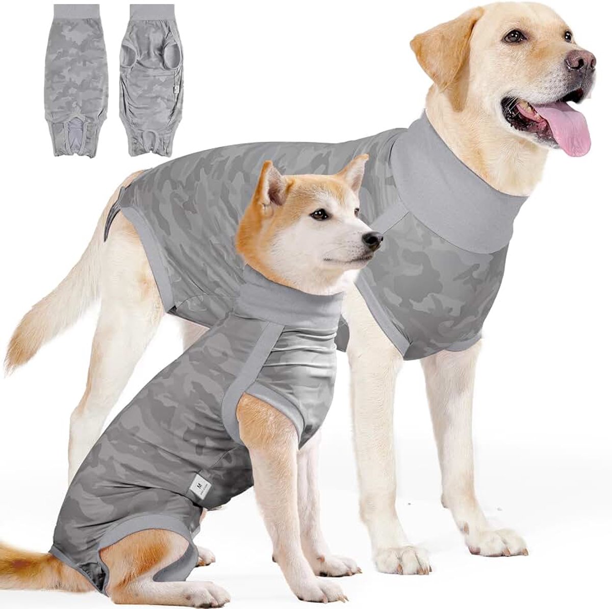 Herstelpak voor Honden, Chirurgische Onesie voor Teefjes/Reuen, Hondenbodysuits na Operatie, Anti-Likken, Onzijdig Herstelshirt voor Honden, Alternatieve E-halsband en Kegel (Grijs, XXS)