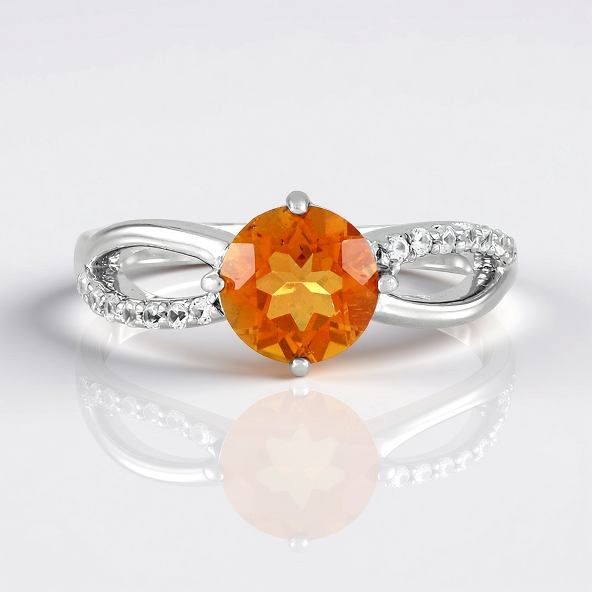 Cavill - Zilveren Ring met Oranje Kwarts 1,177 ct & Pavé Zirkonen 0,156 ct - 925 Sterling Zilver Platina Verguld - Modern Eeuwige Knoop Ontwerp