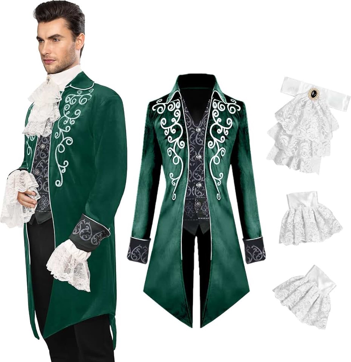 Kostuum voor heren: steampunk-jas, gothic, overjas, Victoriaanse jas voor heren, Halloween, piraten, vampier, cosplay