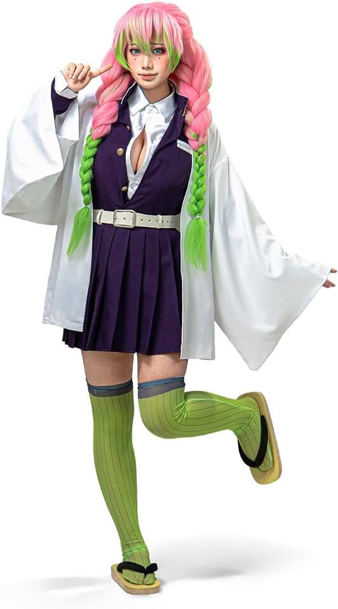 Kanroji Mitsuri Cosplay Kostuum voor Vrouwen – Gewatteerde Schouders, Geborduurde Jas, Complete Set