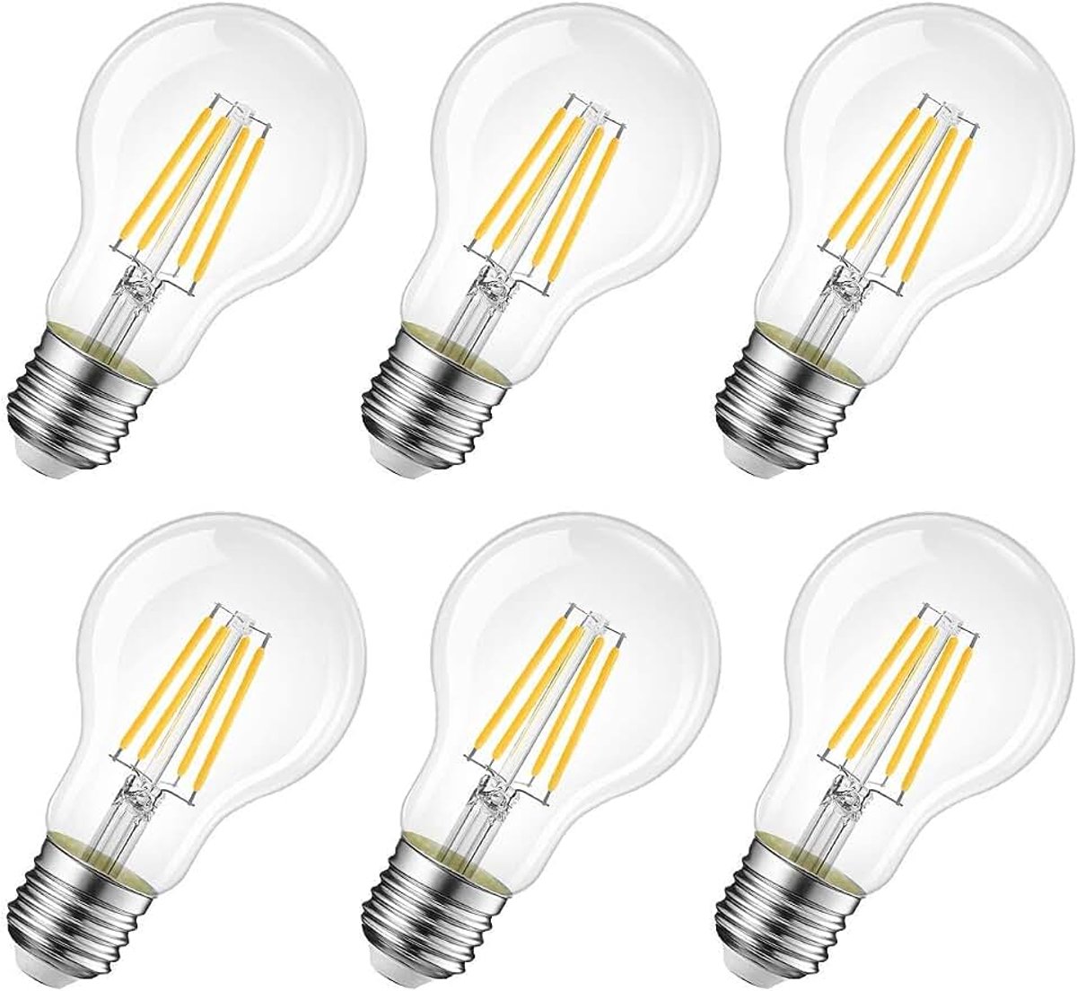 LED-gloeilampen E27, 4W gelijk aan 40W, 470LM, 2700K, warm wit licht, A60, laag verbruik, energiebesparend, niet dimbaar, verpakking van 6 stuks.