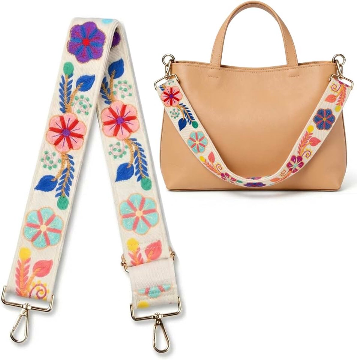 Brede verstelbare schouderriem, tasriem van linnen, etnische stijl, universele reserveriem met metalen haken, accessoires voor crossbody en gitaarriem