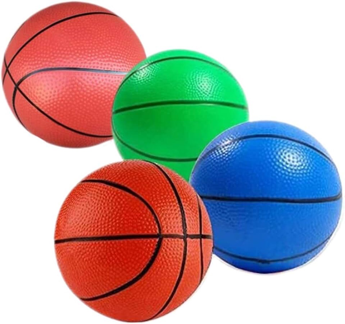 4-delige mini-basketbalset, 12,7 cm opblaasbare zachte rubberen basketballen, een kleine draagbare stressverminderingsbal, perfect voor en binnen- en