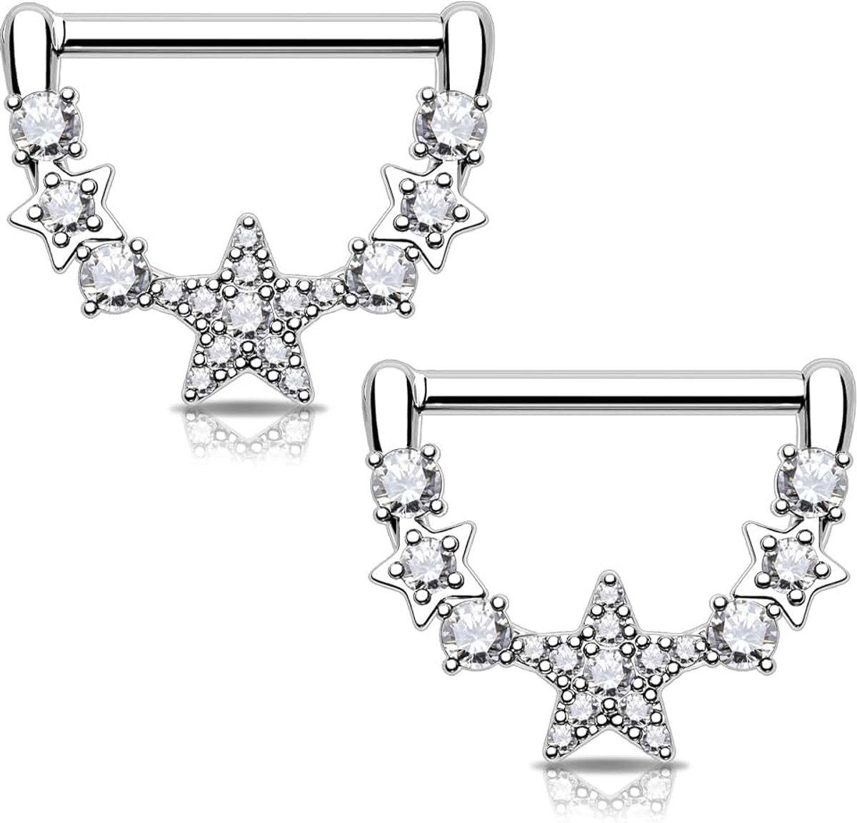 Barbells 316L Rvs Bars CZ Sieraden Clicker, 14G 14MM, Roestvrij staal, Zirkonia