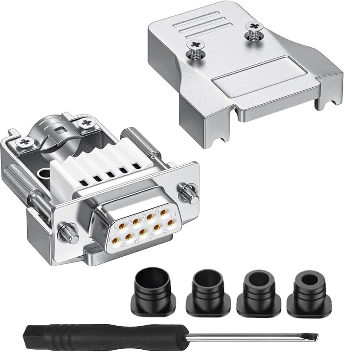 Seriële Adapter Metalen Shell DB9 Vrouwelijke Crimp Terminal Breakout Connector Vergulde D-SUB 9Pin Solderless Socket, Voorbout, Achterpijp, voor Reparatie RS232