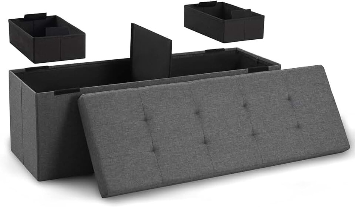 Opbergbank 110x38x38 cm + 2 Extra Vakken - Slaapbank, Opbergkist Binnen - Antraciet