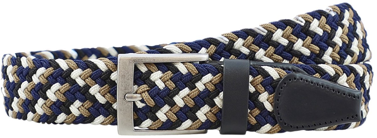 Houtkamp Elastische Riem Zwart / Blauw / Taupe / Wit – Gevlochten Stretch Broekriem met echt Leer – Riem zonder Gaatjes – Dames & Heren - Lengte totaal 100 cm / Riemmaat 85