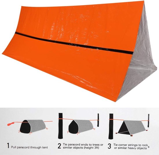 Noodtent Slaapzak - Noodopvang Tent - Buiten Overleven - Scheurbestendig Materiaal - 2.4 x 1.5m - Oranje — afbeelding 4