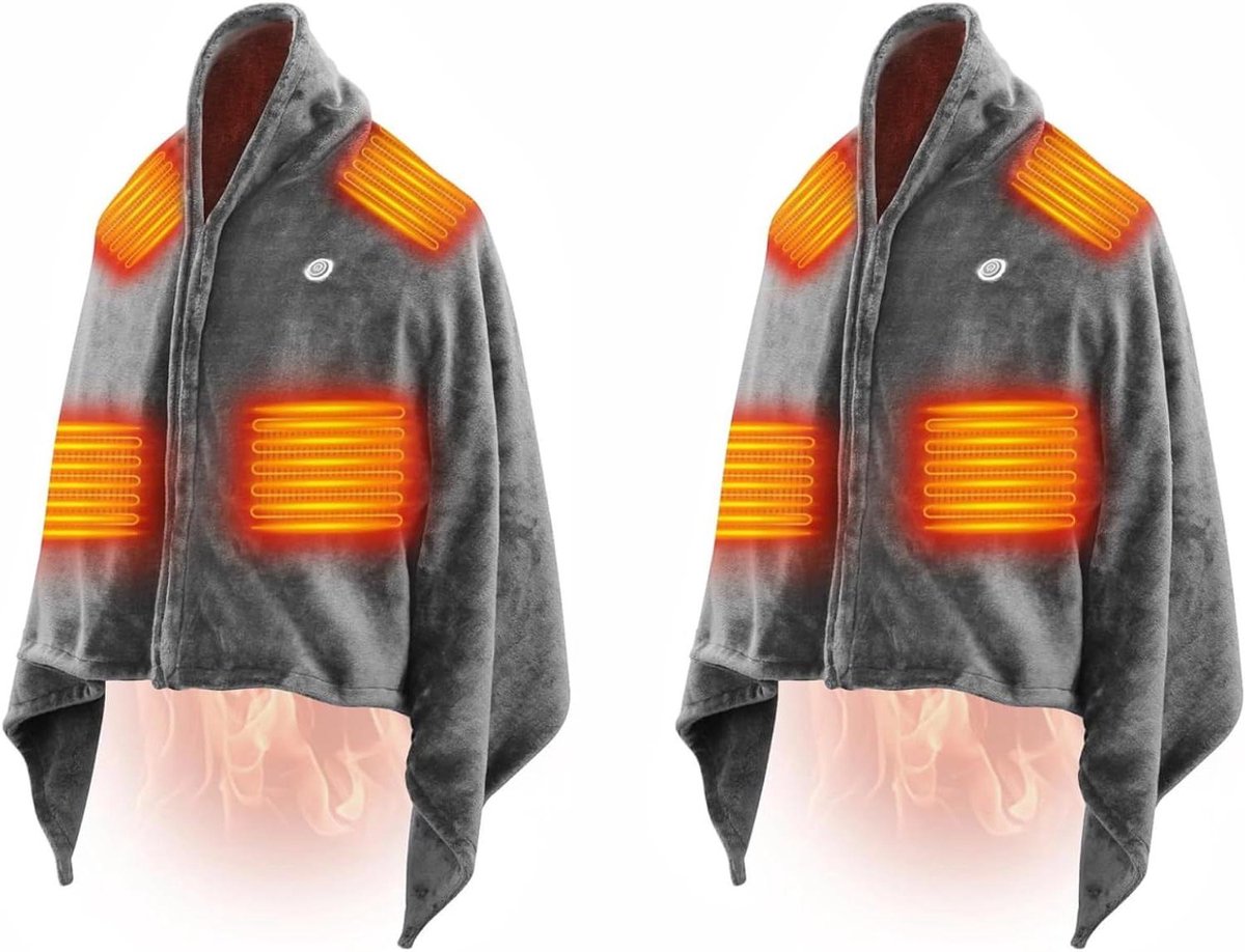 Elektrische Verwarmde Deken - Verwarmingssjaal USB - Lichaamswarmte Bieden - Zachte Koraalfleece Stof - 150 x 85 cm - Grijs